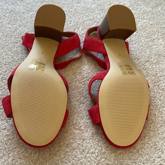 J.Crew Factory Red Strappy Sandals With Imitation Wood Heel Size 8 - Picture 8 of 8